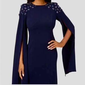 Adrianna Papell Blue Sequin Embellished Long Sleeve Gown size 6 NWT